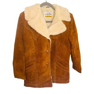 Vintage Grais Split Cowhide Marlboro Man Rancher Suede Sherpa Barn Jacket Coat 8